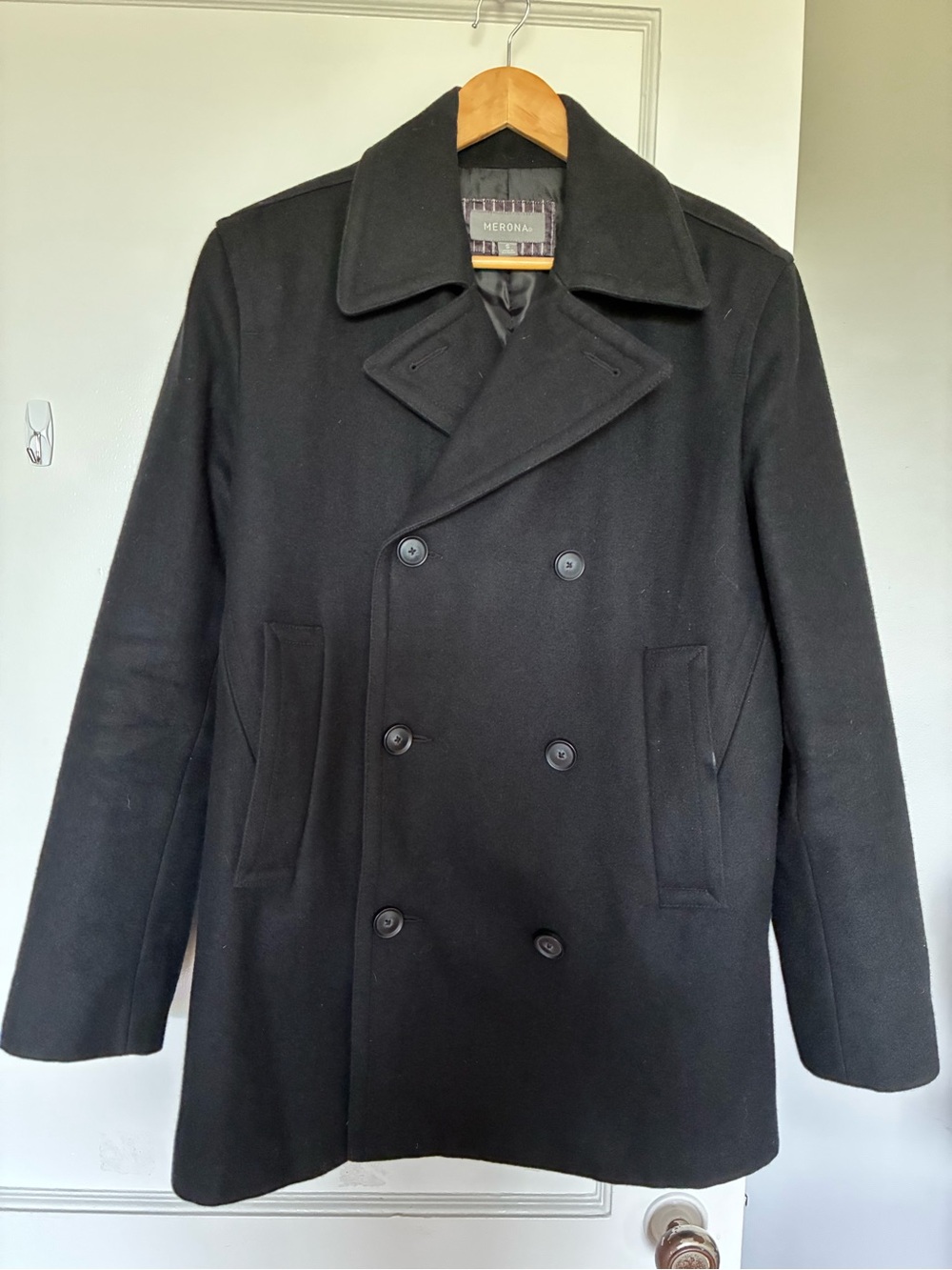 Men’s Merona Black Double-Breasted Wool-Blend Pea Coat